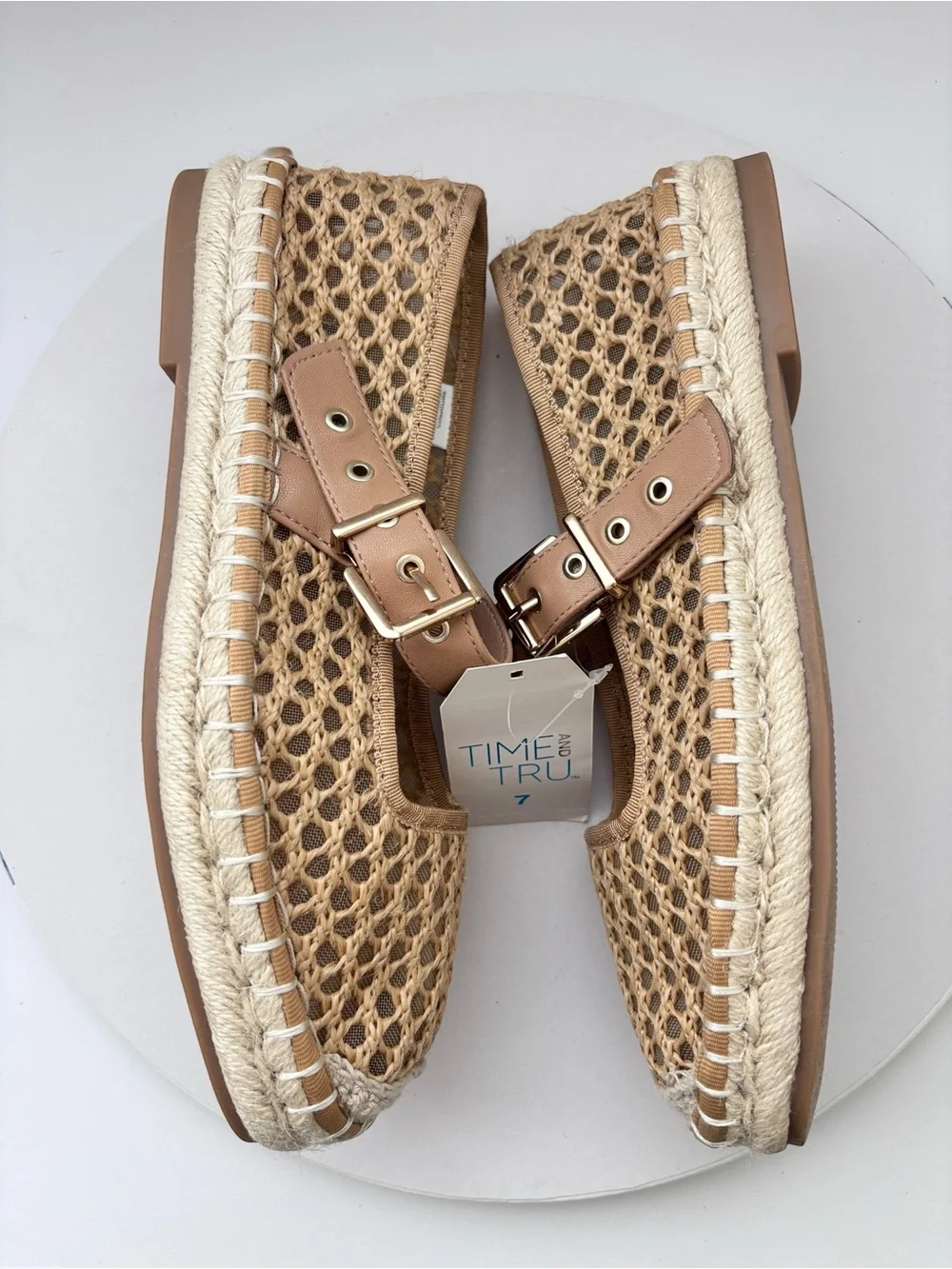 Time and Tru Raffia Espadrille Mary Jane Flats Womens 7 Memory Foam NWT